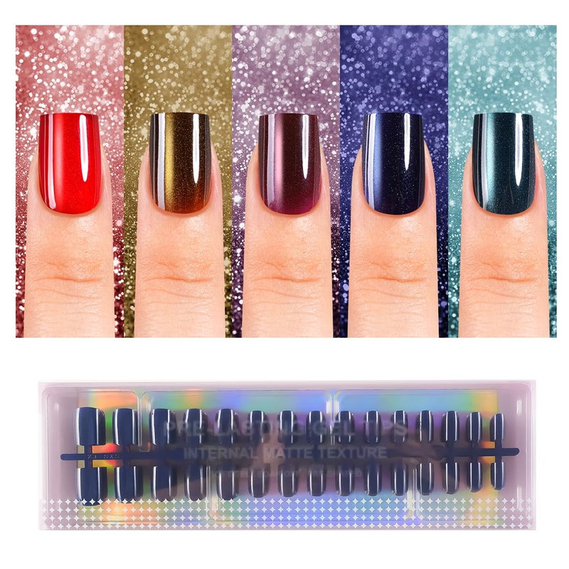 Plauva 150Pcs Cat Eye Press on Nails, XS Short Aquare Fake Nails, Glossy Glitter Cat Eye Nail Tips, Soft Gel Stick On Nails for Women and Girls 15 Sizes - Image 1